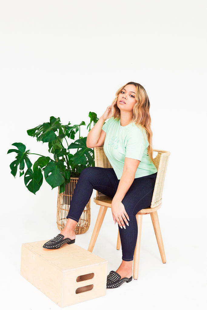 Leandra is wearing Cali Crop Tee size Small